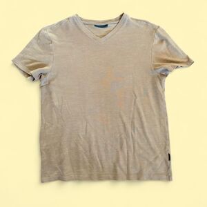 Perry-ellis Men's Tan and Cream T-shirt
